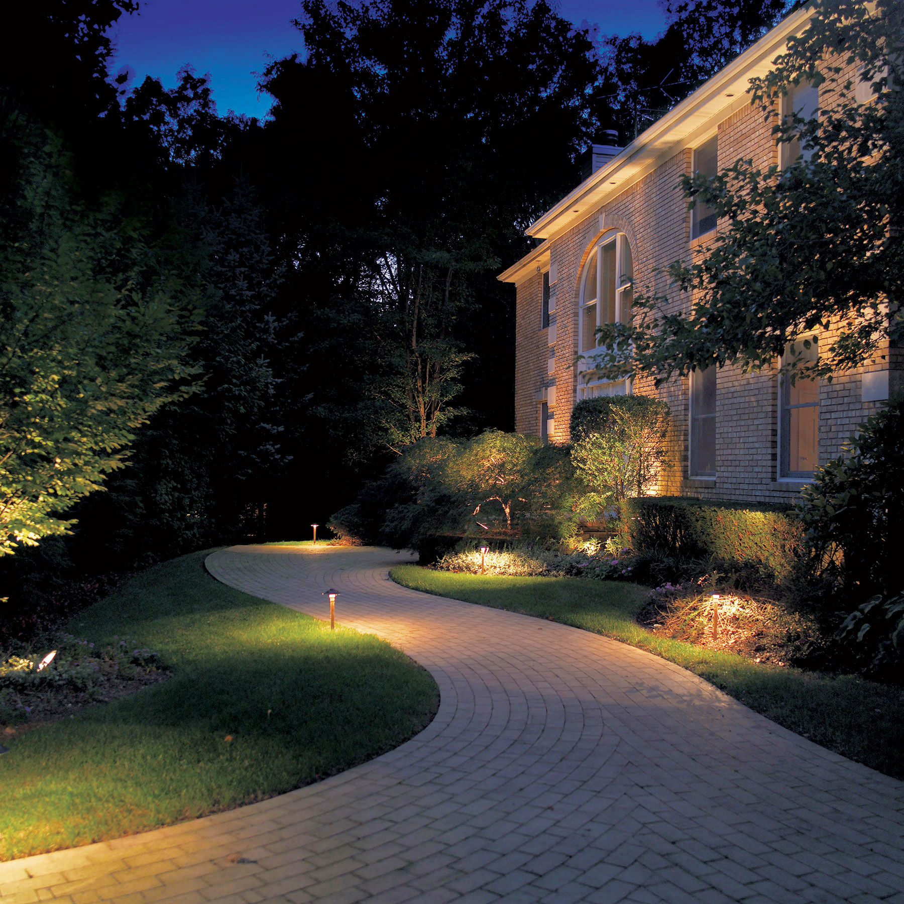 Exterior home pathway with lighting